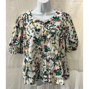 Nautica‎ Jeans Women's Floral Print Peplum Top Short Sleeve Blouse Size XL